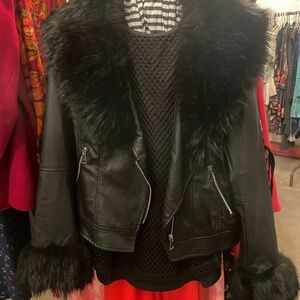 Faux Fur Collar and Cuffs, Black Pleather Jacket by Akira